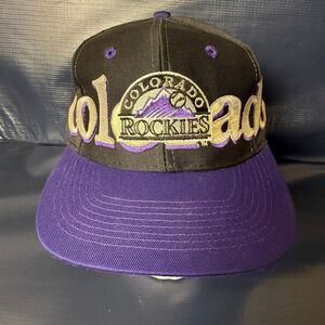 Vintage Colorado Rockies Logo 7 Snapback Hat MLB Baseball Cap Black Purple 90s